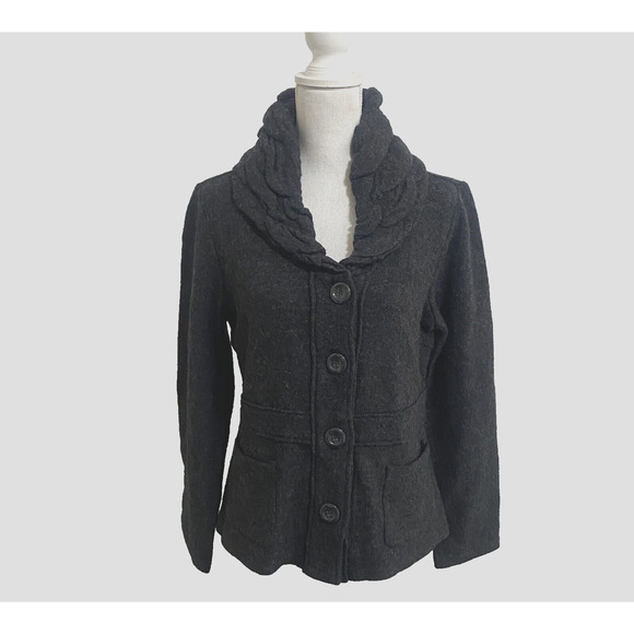 Richard Malcolm Womens Small 100% Wool Sweater Jacket Gray‎ Pockets - Picture 1 of 7